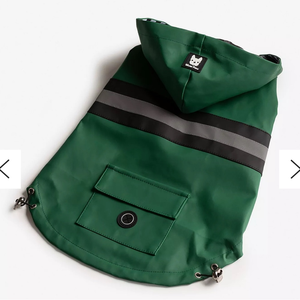 ❤️ NWOT Silver Paw Dog Reflective Raincoat Kids Green Hooded Raincoat - Picture 4 of 16